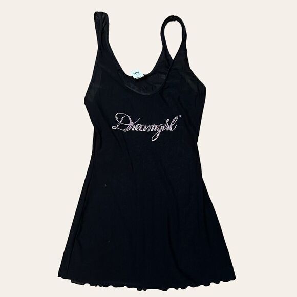 Tops - Micro Mesh Dream Girl Rhinestone Black Tank Top